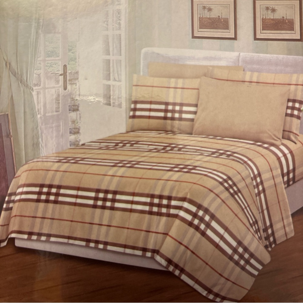 Plaid Tan Bedding Set